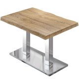 PMD | Table bistro avec plateau en bois | Rectangulaire | 120 x 70 x 77 cm | Chêne / Acier inoxydable