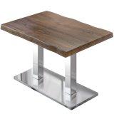 PMD | Bureau en bois de bistro | Forme rectangulaire | 130 x 80 x 77 cm | Noyer / Acier inoxydable
