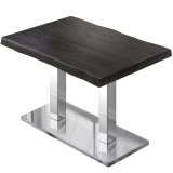 PMD | Tisch en bois de bistrot <b> Baumkanten </b> | Rectangulaire | 130 x 80 x 77 cm | Wenge Noir / Acier inoxydable