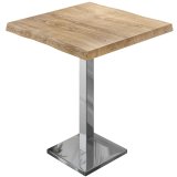 PMD | Table haute de bistrot en bois de bordure | L:PR:H 80 x 80 x 110 cm | Chêne / Acier inoxydable | Carré
