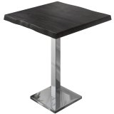 PMD | Bistro Stehtisch Baumkante | B:T:H 70 x 70 x 110 cm | Wenge Schwarz / Edelstahl | Quadratisch