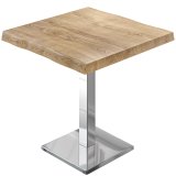 PMD | Tavolo Bistro con bordo a tronco | Quadrato | 80 x 80 x 77 cm | Rovere / Acciaio inossidabile