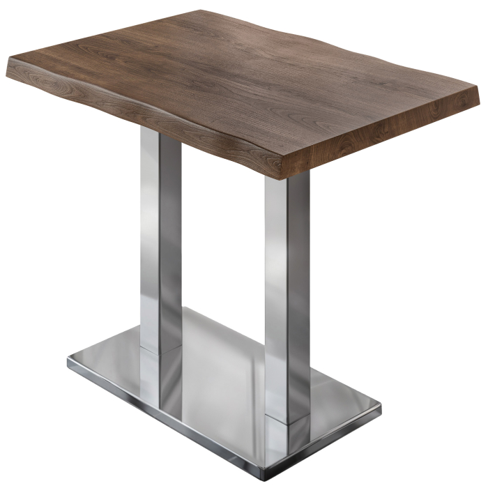 PMD | Tavolo da bistrò con bordo del tronco | B:T:H 120 x 70 x 110 cm | Noce / Acciaio inossidabile | Quadrato