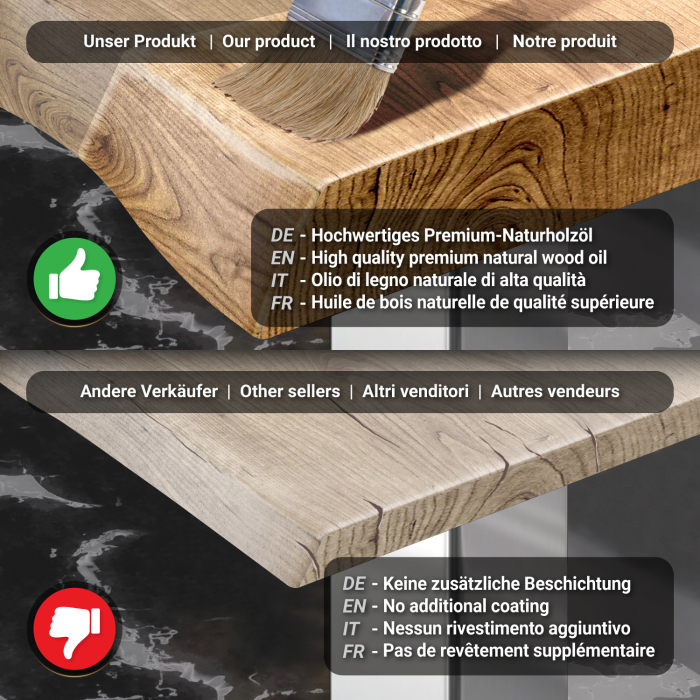 PMD | Bistro Tree-edge bord | Firkantet | 70 x 70 x 77 cm | Eg / rustfrit stål