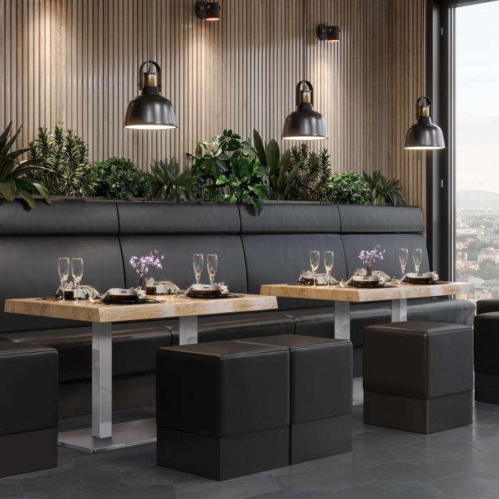 PMD | Bistro tree-edge table | rectangular | 120 x 70 x 77 cm | oak / stainless steel