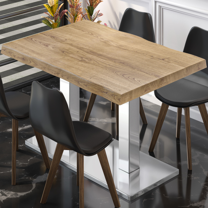 PMD | Bistro tree-edge table | rectangular | 120 x 70 x 77 cm | oak / stainless steel