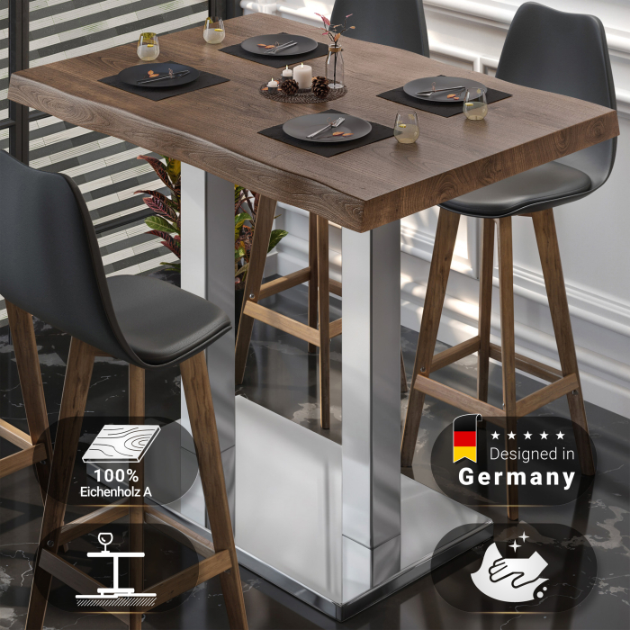PMD | Bistro Staantafel Boomkant | B:T:H 120 x 70 x 110 cm | Walnoot / RVS | Vierkant PMD | Bistro Staantafel Boomkant | B:T:H 120 x 70 x 110 cm | Walnoot / RVS | Vierkant