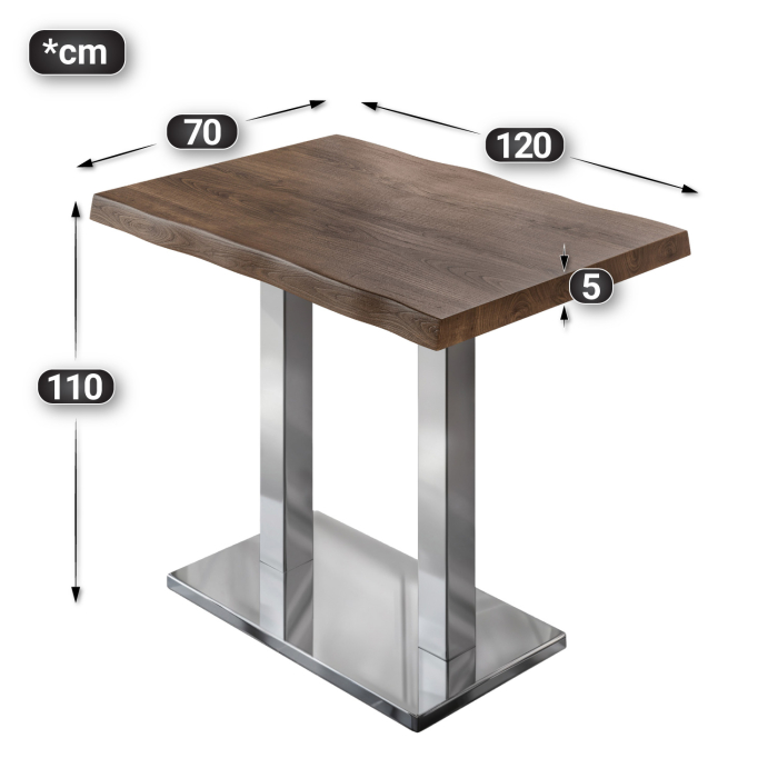 PMD | Bistro Staantafel Boomkant | B:T:H 120 x 70 x 110 cm | Walnoot / RVS | Vierkant PMD | Bistro Staantafel Boomkant | B:T:H 120 x 70 x 110 cm | Walnoot / RVS | Vierkant