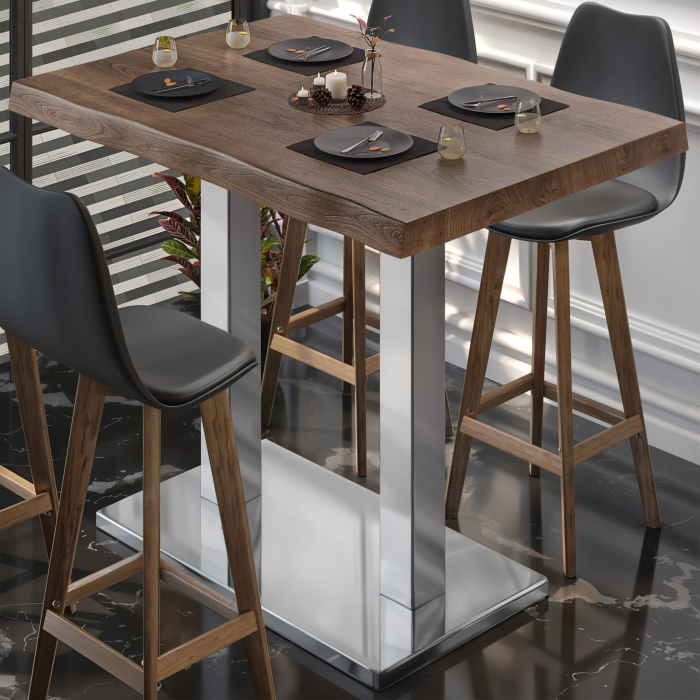 PMD | Bistro Staantafel Boomkant | B:T:H 120 x 70 x 110 cm | Walnoot / RVS | Vierkant PMD | Bistro Staantafel Boomkant | B:T:H 120 x 70 x 110 cm | Walnoot / RVS | Vierkant
