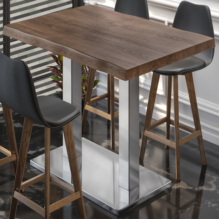 PMD | Bistro Staantafel Boomkant | B:T:H 120 x 70 x 110 cm | Walnoot / RVS | Vierkant PMD | Bistro Staantafel Boomkant | B:T:H 120 x 70 x 110 cm | Walnoot / RVS | Vierkant