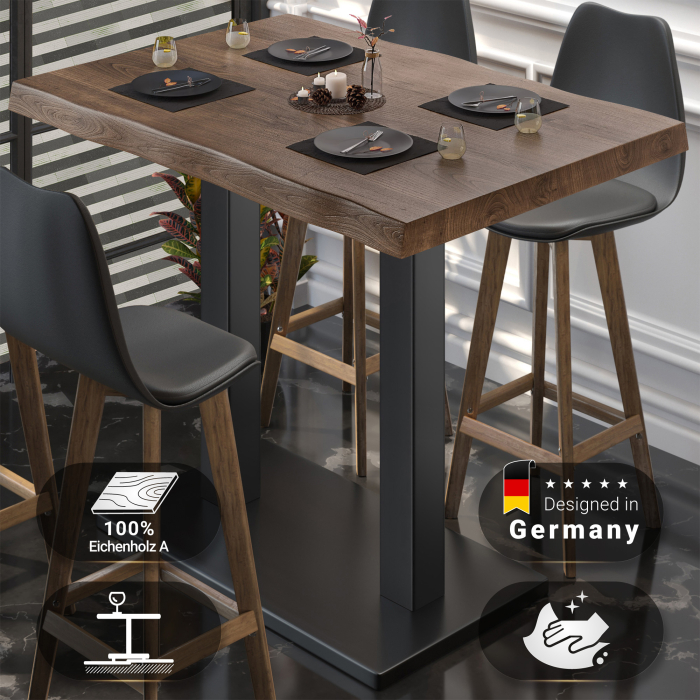 PMD | Bistro Statafel Boomrand | B:T:H 130 x 80 x 110 cm | Walnoot / Zwart | Vierkant