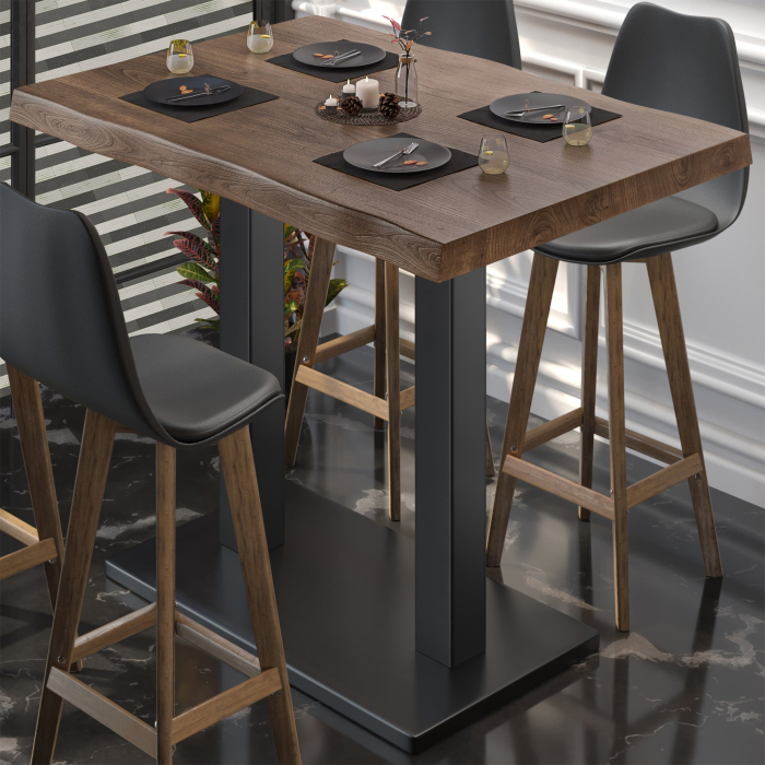 PMD | Bistro Statafel Boomrand | B:T:H 130 x 80 x 110 cm | Walnoot / Zwart | Vierkant
