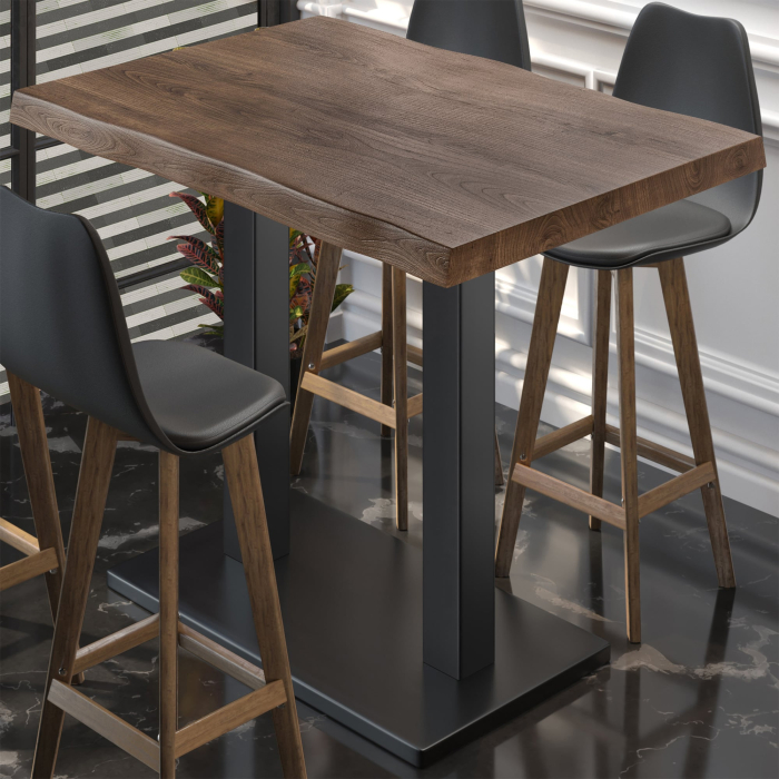 PMD | Bistro Statafel Boomrand | B:T:H 130 x 80 x 110 cm | Walnoot / Zwart | Vierkant