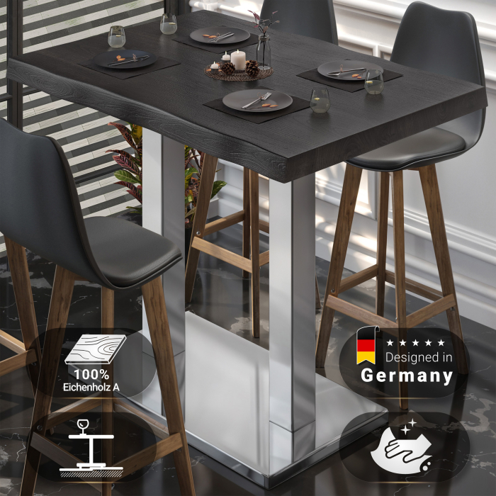 PMD | Bistro Stehtisch Baumkante | B:T:H 130 x 80 x 110 cm | Wenge Sort / Rustfrit Stål | Firkantet PMD | Bistro Stehtisch Baumkante | B:T:H 130 x 80 x 110 cm | Wenge Sort / Rustfrit Stål | Firkantet