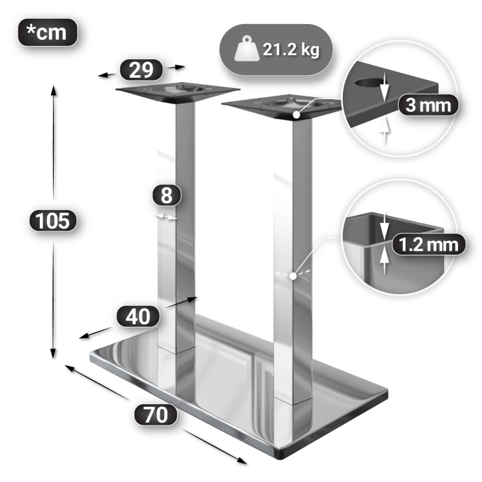 PMD | Bistro Stehtisch Baumkante | B:T:H 130 x 80 x 110 cm | Wenge Sort / Rustfrit Stål | Firkantet PMD | Bistro Stehtisch Baumkante | B:T:H 130 x 80 x 110 cm | Wenge Sort / Rustfrit Stål | Firkantet