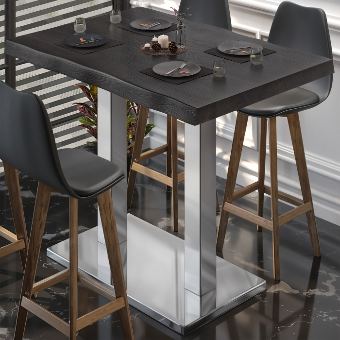 PMD | Bistro Stehtisch Baumkante | B:T:H 130 x 80 x 110 cm | Wenge Sort / Rustfrit Stål | Firkantet PMD | Bistro Stehtisch Baumkante | B:T:H 130 x 80 x 110 cm | Wenge Sort / Rustfrit Stål | Firkantet