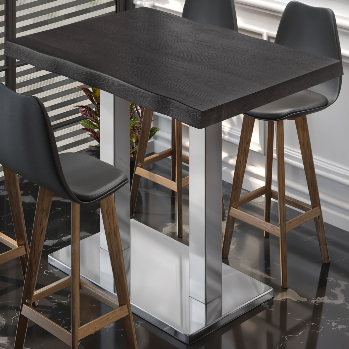 PMD | Bistro Stehtisch Baumkante | B:T:H 130 x 80 x 110 cm | Wenge Sort / Rustfrit Stål | Firkantet PMD | Bistro Stehtisch Baumkante | B:T:H 130 x 80 x 110 cm | Wenge Sort / Rustfrit Stål | Firkantet