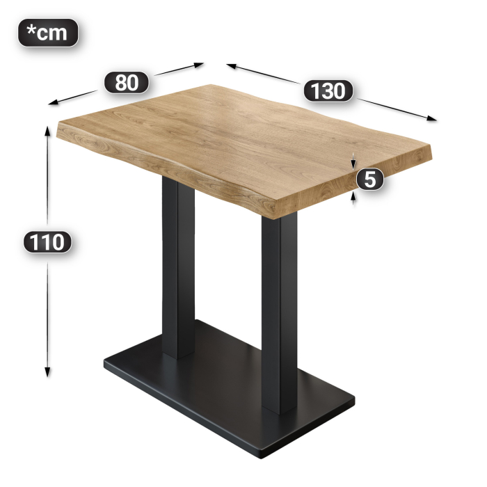 PMD | Bistro Statafel Boomrand | B:T:H 130 x 80 x 110 cm | Eiken / Zwart | Vierkant PMD | Bistro Statafel Boomrand | B:T:H 130 x 80 x 110 cm | Eiken / Zwart | Vierkant
