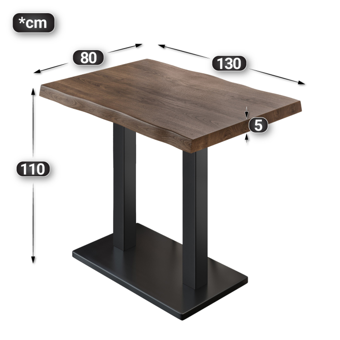 PMD | Bistro Statafel Boomrand | B:T:H 130 x 80 x 110 cm | Walnoot / Zwart | Vierkant