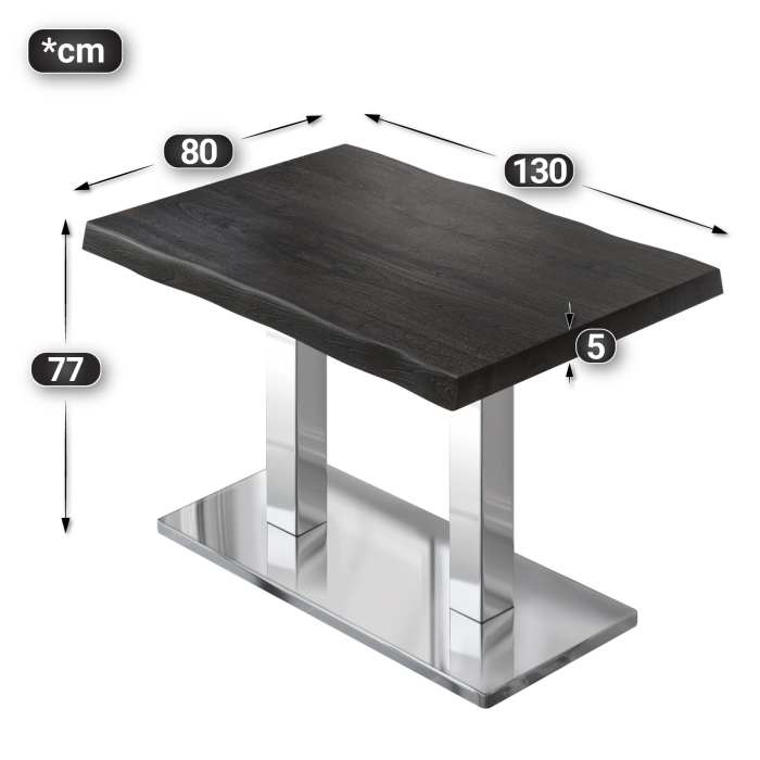 PMD | Bistro Tree Edge Table | Rektangulært | 130 x 80 x 77 cm | Wenge Sort / Rustfrit Stål PMD | Bistro Tree Edge Table | Rektangulært | 130 x 80 x 77 cm | Wenge Sort / Rustfrit Stål