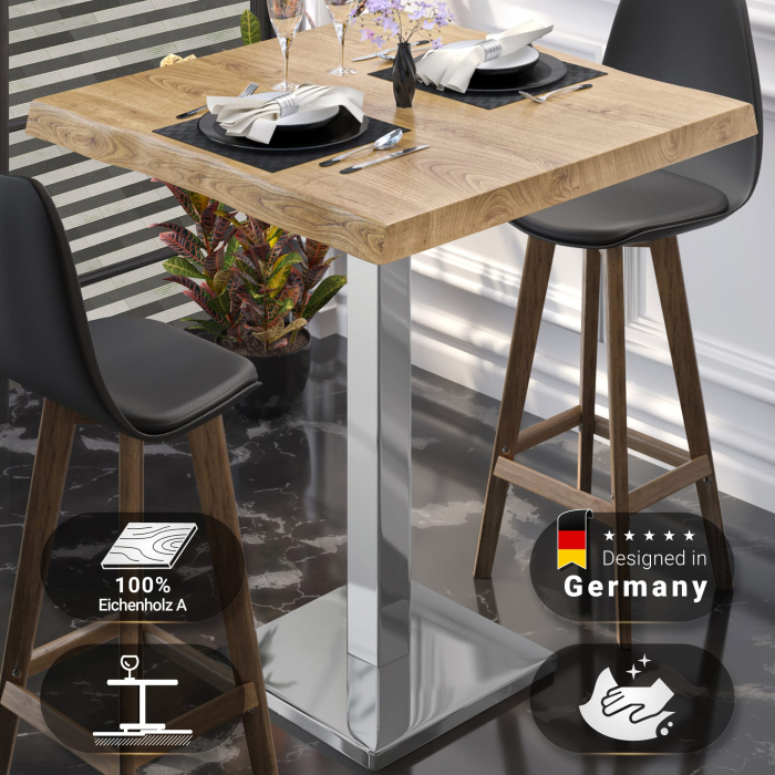 PMD | Bistro Ståbord Med Trekantkant | B:T:H 70 x 70 x 110 cm | Eik / Rustfritt Stål | Firkantet PMD | Bistro Ståbord Med Trekantkant | B:T:H 70 x 70 x 110 cm | Eik / Rustfritt Stål | Firkantet