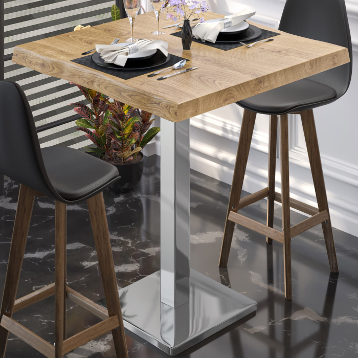 PMD | Bistro Ståbord Med Trekantkant | B:T:H 70 x 70 x 110 cm | Eik / Rustfritt Stål | Firkantet PMD | Bistro Ståbord Med Trekantkant | B:T:H 70 x 70 x 110 cm | Eik / Rustfritt Stål | Firkantet