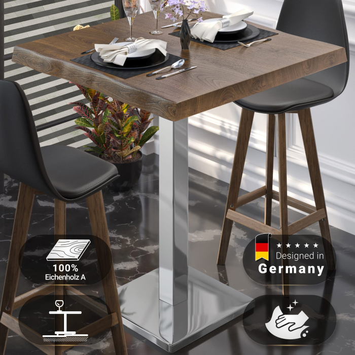 PMD | Bistro Stehbord med trekantkant | B:T:H 60 x 60 x 110 cm | Valnøtt / Rustfritt stål | Firkantet PMD | Bistro Stehbord med trekantkant | B:T:H 60 x 60 x 110 cm | Valnøtt / Rustfritt stål | Firkantet