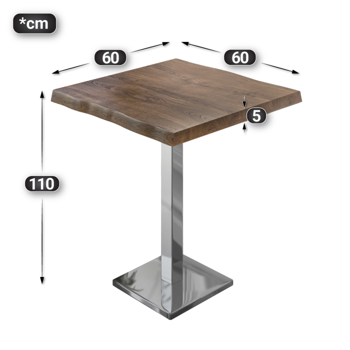 PMD | Bistro Stehbord med trekantkant | B:T:H 60 x 60 x 110 cm | Valnøtt / Rustfritt stål | Firkantet PMD | Bistro Stehbord med trekantkant | B:T:H 60 x 60 x 110 cm | Valnøtt / Rustfritt stål | Firkantet