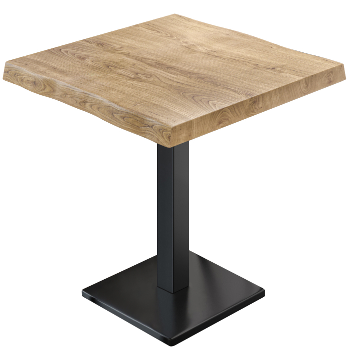 PMD | Bistro Baumkanten Tisch | Quadratisch | 70 x 70 x 77 cm | Eiche / Schwarz