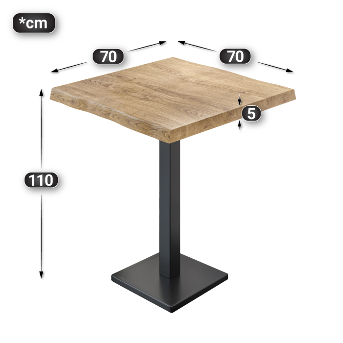 PMD | Bistro statafel boomrand | B:T:H 70 x 70 x 110 cm | Eiken / Zwart | Vierkant PMD | Bistro statafel boomrand | B:T:H 70 x 70 x 110 cm | Eiken / Zwart | Vierkant