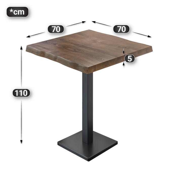 PMD | Bistro Staantafel Boomrand | B:T:H 70 x 70 x 110 cm | Walnoot / Zwart | Vierkant PMD | Bistro Staantafel Boomrand | B:T:H 70 x 70 x 110 cm | Walnoot / Zwart | Vierkant