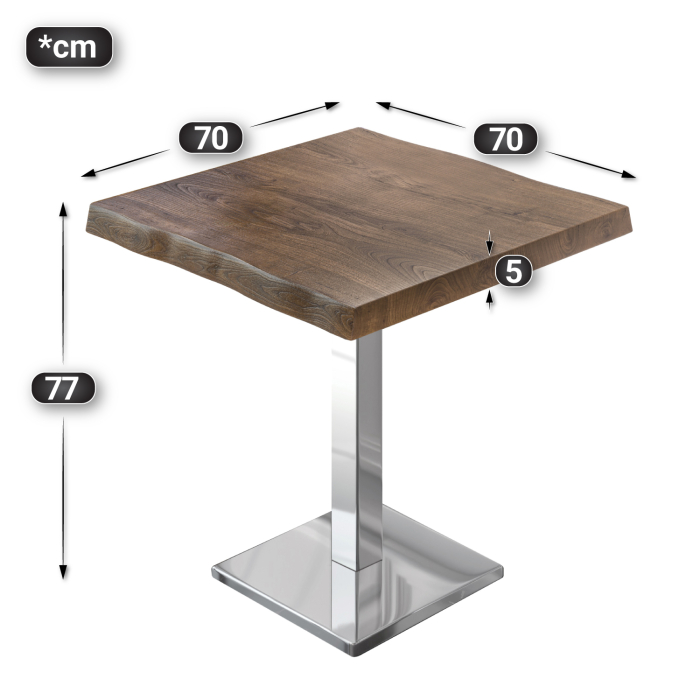 PMD | Bistro Tree Edge Table | Square | 70 x 70 x 77 cm | Valnød / Rustfrit stål PMD | Bistro Tree Edge Table | Square | 70 x 70 x 77 cm | Valnød / Rustfrit stål