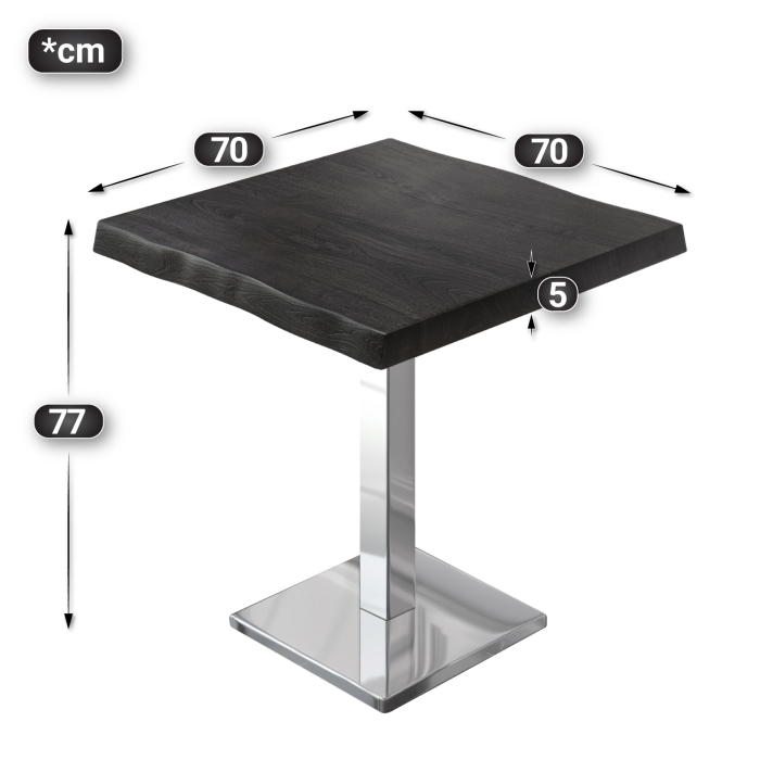 PMD | Bistro Tree Edge Table | Square | 70 x 70 x 77 cm | Wenge Black / Rustfrit stål PMD | Bistro Tree Edge Table | Square | 70 x 70 x 77 cm | Wenge Black / Rustfrit stål