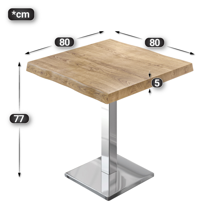 PMD | Bistro Tree-edge bord | Firkantet | 80 x 80 x 77 cm | Eg / rustfrit stål PMD | Bistro Tree-edge bord | Firkantet | 80 x 80 x 77 cm | Eg / rustfrit stål