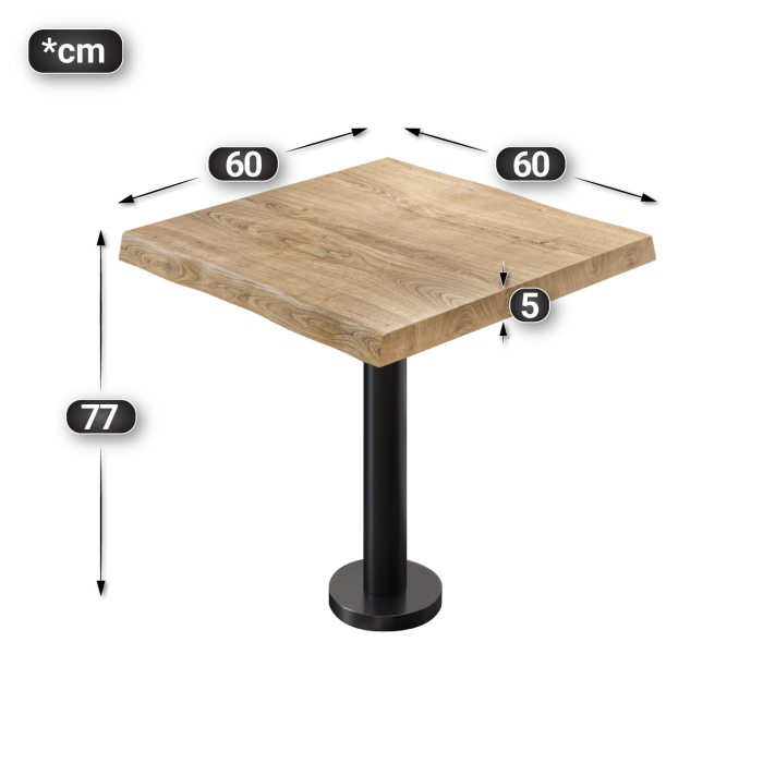 PML | Bistro Baumkanten Bord | Firkantet | 60 x 60 x 77 cm | Eg / Sort PML | Bistro Baumkanten Bord | Firkantet | 60 x 60 x 77 cm | Eg / Sort