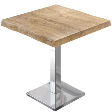 PMD | Bistro Baumkanten Tisch | Quadratisch | 70 x 70 x 77 cm | Eiche / Edelstahl