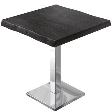 PMD | Bistro Baumkanten Tisch | Quadratisch | 70 x 70 x 77 cm | Wenge Schwarz / Edelstahl