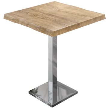 PMD | Bistro Stehtisch Baumkante | B:T:H 70 x 70 x 110 cm | Eiche / Edelstahl | Quadratisch