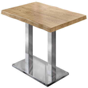 PMD | Bistro Tavolo Alto Bordo Albero | L: P: H 120 x 70 x 110 cm | Rovere / Acciaio Inossidabile | Quadrato