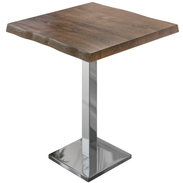 PMD | Bistro Tavolo Alto con Bordo Naturale | L: P: H 60 x 60 x 110 cm | Noce / Acciaio Inossidabile | Quadrato