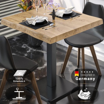 PMD | Bistro Baumkanten Tisch | Quadratisch | 70 x 70 x 77 cm | Eiche / Schwarz