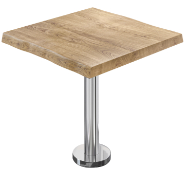 PML | Bistro Baumkanten Tisch | Quadratisch | 80 x 80 x 77 cm | Eiche / Edelstahl