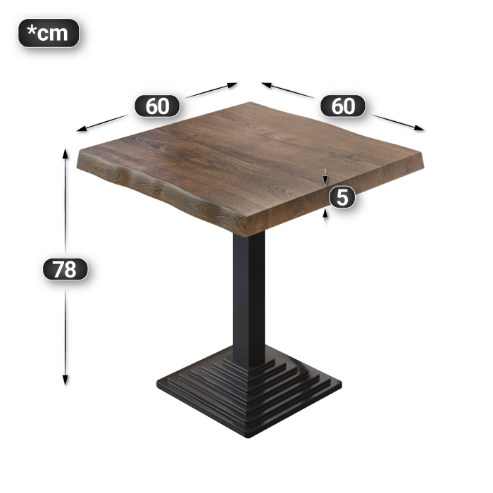PPY | Bistro Tree Edge Table | Square | 60 x 60 x 81 cm | Valnød / Sort PPY | Bistro Tree Edge Table | Square | 60 x 60 x 81 cm | Valnød / Sort