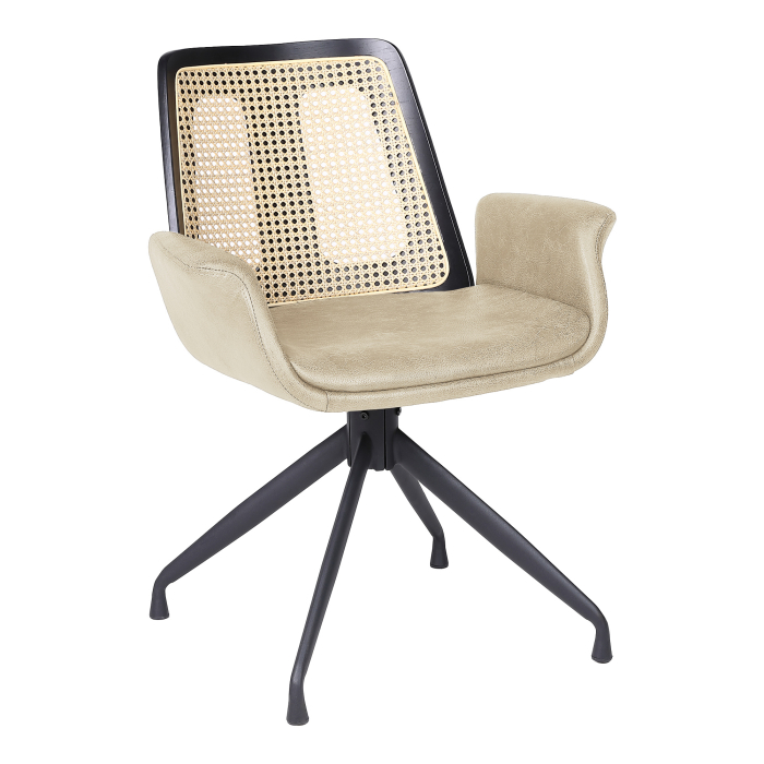 Romy | Silla de bistró | Beige | Cuero | Ratán roble | Base giratoria