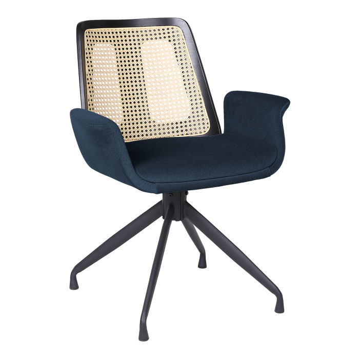 Romy | Bistrostoel | Blauw | Fluweel | Eiken rotan | Draaivoet