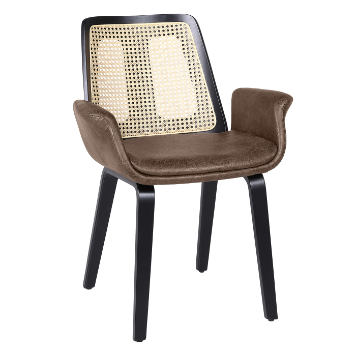Romy | Bistro Stuhl | Braun | Leder | Rattan Eiche