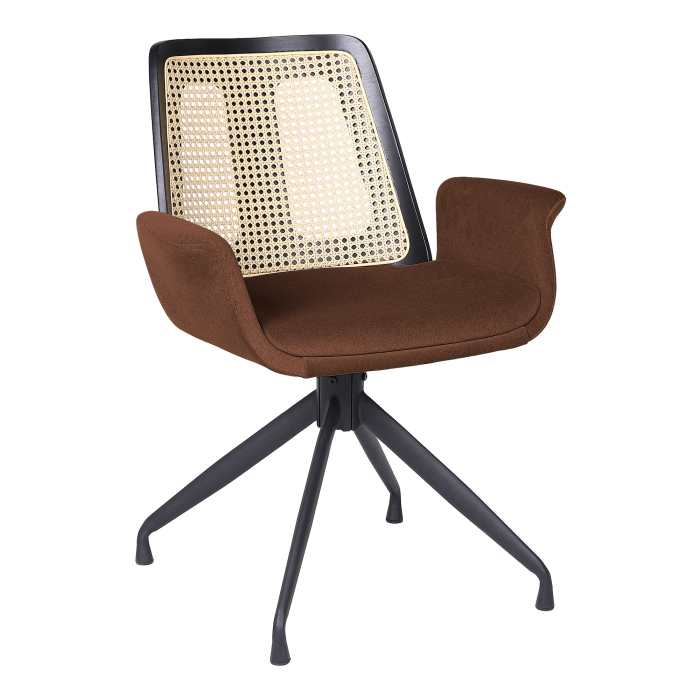 Romy | Bistro Stuhl | Rot Bronze | Samt | Rattan Eiche | Drehfuß