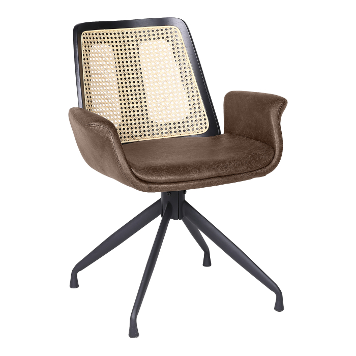 Romy | Bistrostol | Brun | Læder | Rattan Eg | Drejefod