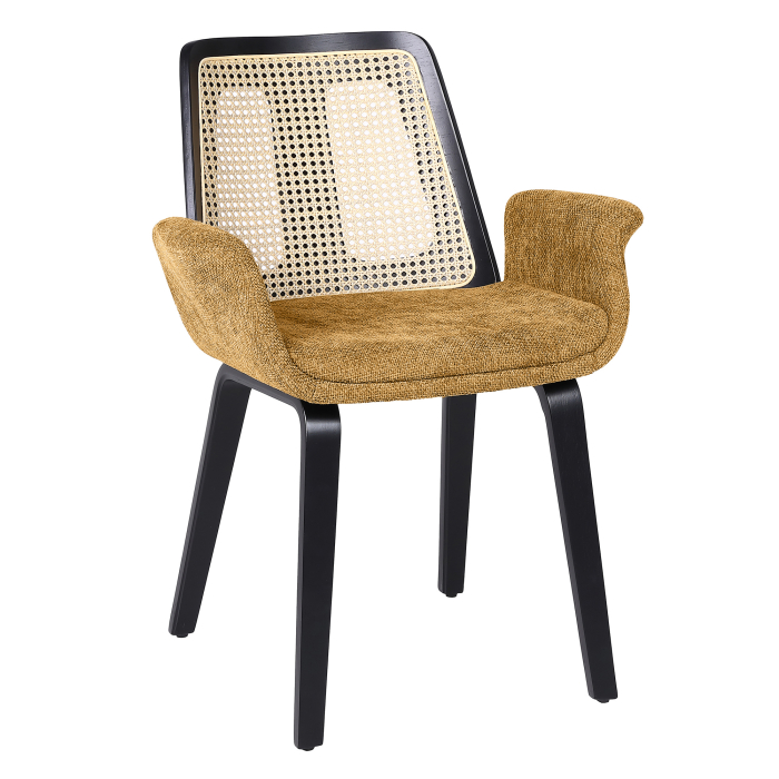 Romy | Chaise de bistrot | Brun miel | Tissu | Rotin chêne