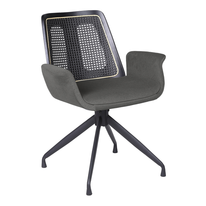 Romy | Bistro Chair | Grey | Velvet | Black Rattan | Swivel Base